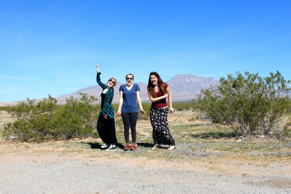 Jasmine, Haley, and I jumping for joy somewhere in the middle of Nevada